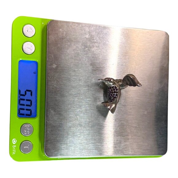 Sterling Silver Hummingbird Brooch Garnet Purple Gemstone Wing Moves Articulated - Picture 5 of 5